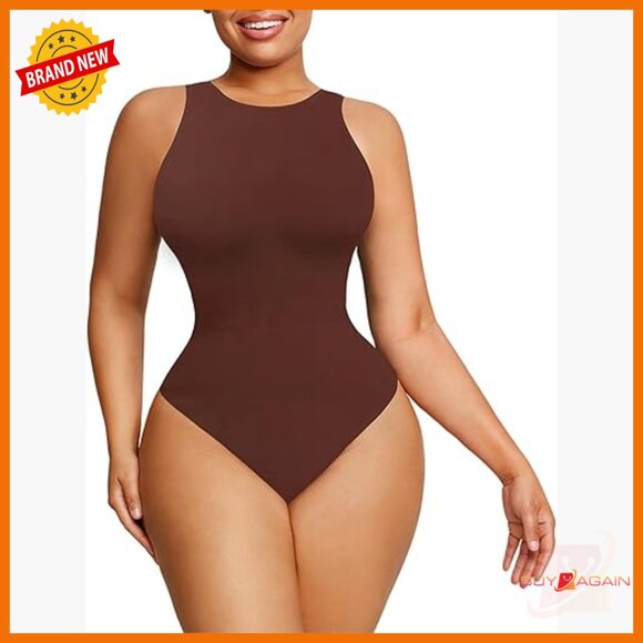 Seamless Shapewear Bodysuit Tummy Control Racerback High Neck Medium-Large